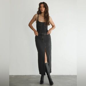 Lioness  Barbie Split Midi Charcoal Grey Black Denim Jean Skirt